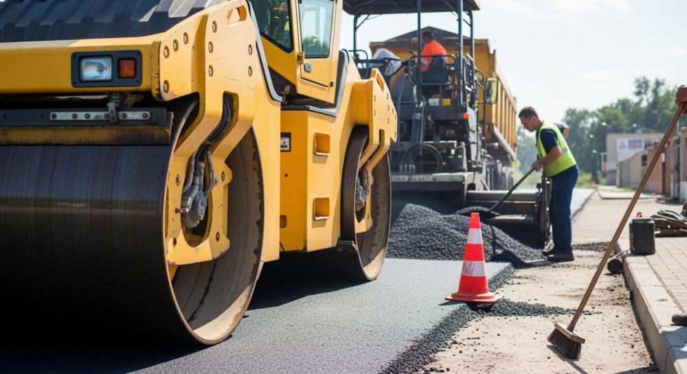 Asfaltowanie łącznicy i ronda na ul. Kościelnej w Bieruniu trwa!